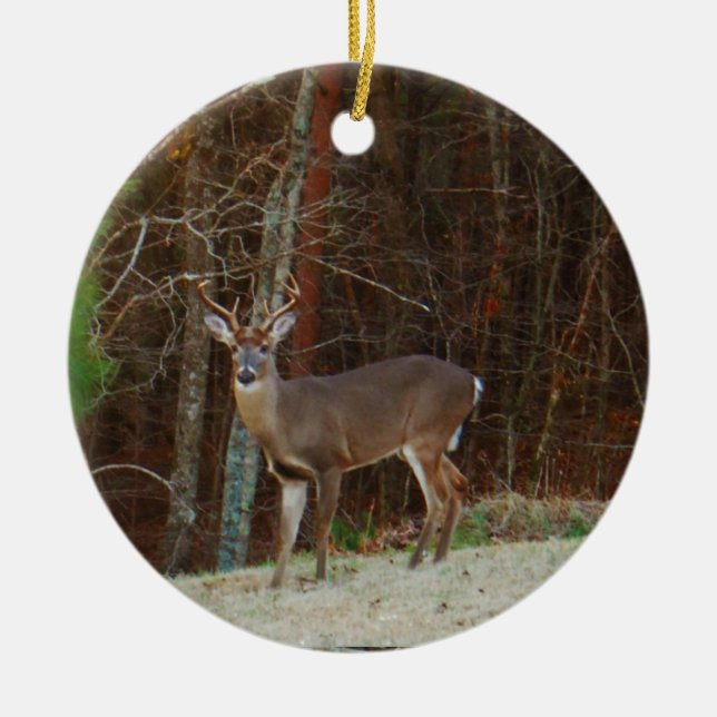 Green Camo, Camouflage Deer personalized Ceramic Ornament (Front)