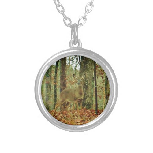 Green CamoCamouflage Deer Silver Plated Necklace