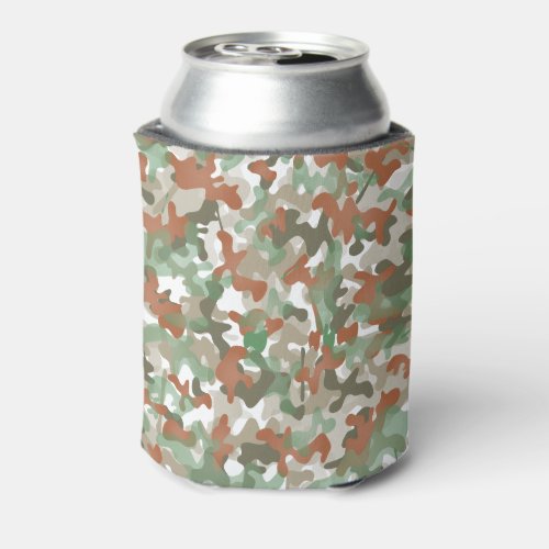 Green camo camouflage design in earth tones can cooler