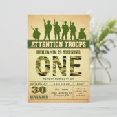 Green Camo Camouflage First Birthday Invitation (Standing Front)