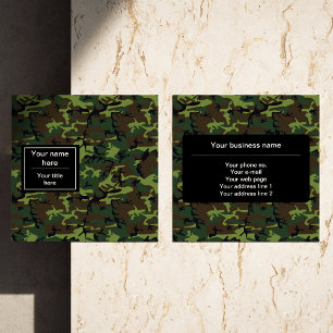 Green Camo, Camouflage, Military, Army Square Business Card