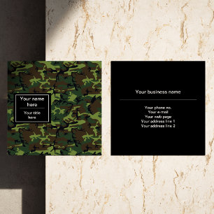 Green Camo, Camouflage, Military, Army Square Business Card