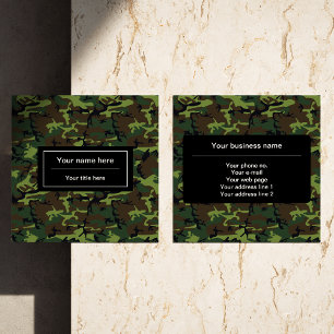 Green Camo, Camouflage, Military, Army Square Business Card