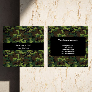 Green Camo, Camouflage, Military, Army Square Business Card