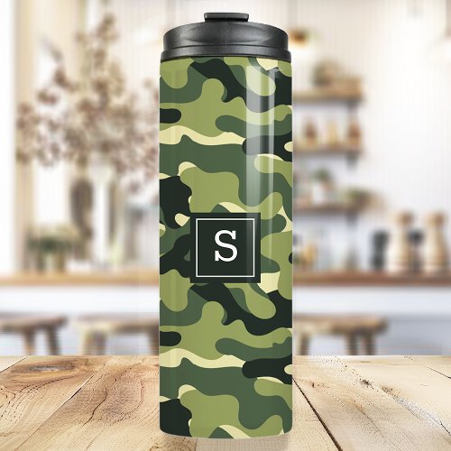 Green Camo Camouflage Outdoor Hunting Monogrammed Thermal Tumbler