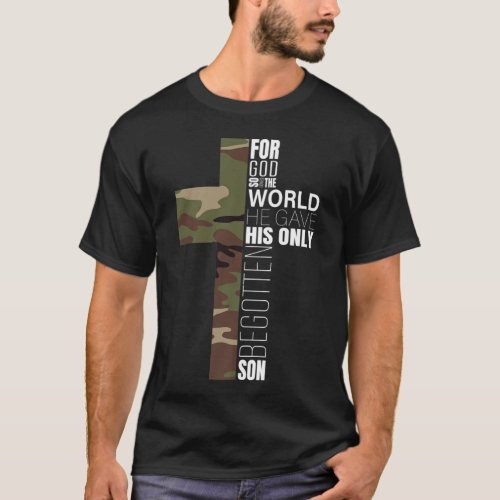 Green Camo Christian Cross Bible Verse Gifts Men J T_Shirt