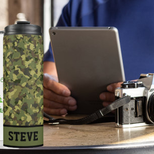 Green Camo Cool Rugged Name Personalized Coffee Thermal Tumbler