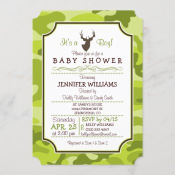 Green Camo  Deer; Boy Baby Shower Invitation by Card_Stop at Zazzle