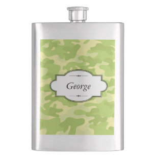 Green Camo Design Personalized Flask