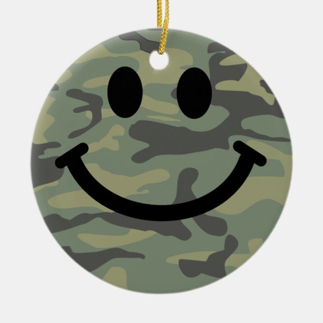Green Camo Face Ceramic Ornament (Front)