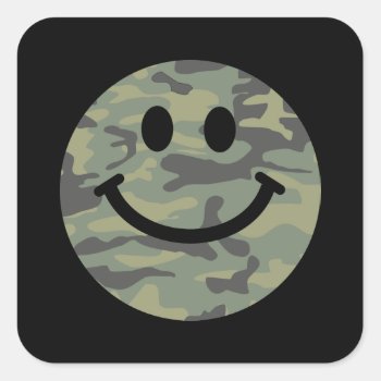 Green Camo Face Square Sticker by HappyFacePlace at Zazzle