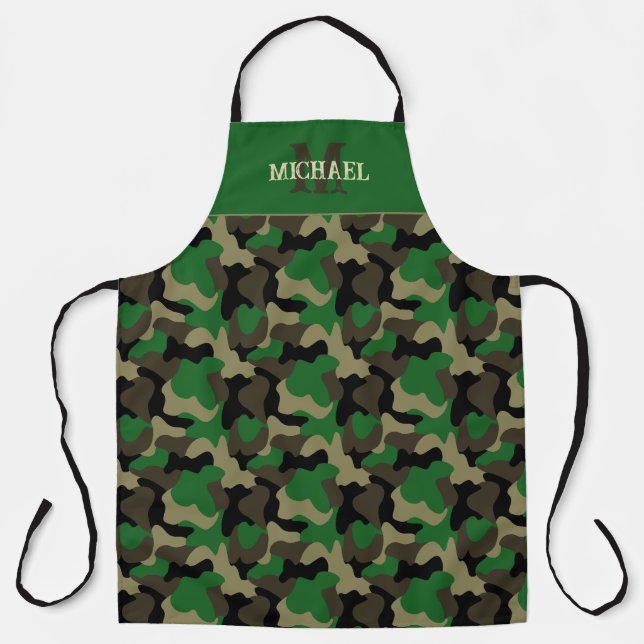 Green Camo Grill Style Monogram Apron (Front)