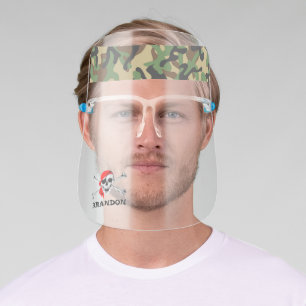 Green Camo Headband Pirate Skull and Crossbones Face Shield