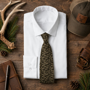 Green Camo Hunter Rustic Pattern Neck Tie
