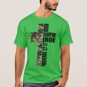 Green Camo Iron Sharpens Iron Christian Cross Fami T-Shirt