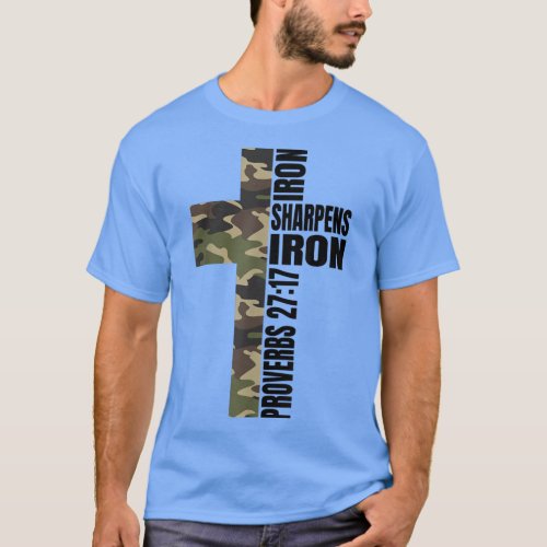 Green Camo Iron Sharpens Iron Christian Cross Fami T_Shirt