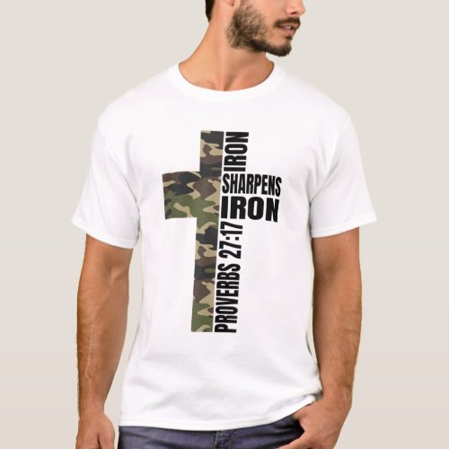 Green Camo Iron Sharpens Iron Christian Cross Fami T_Shirt