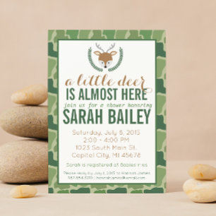 Green Camo Little Deer Baby Shower Invite