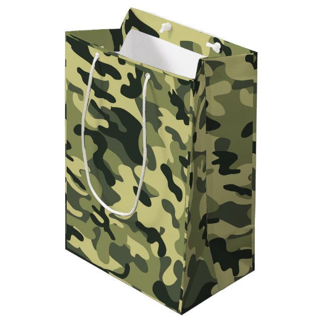 Green Camo Medium Gift Bag (Front Angled)