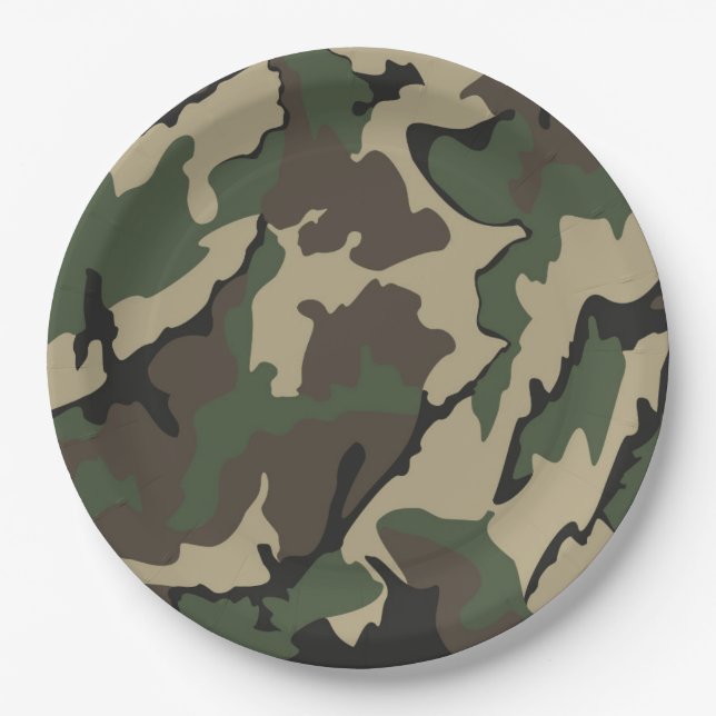 Green Camo, Paper Party Plates (Front)