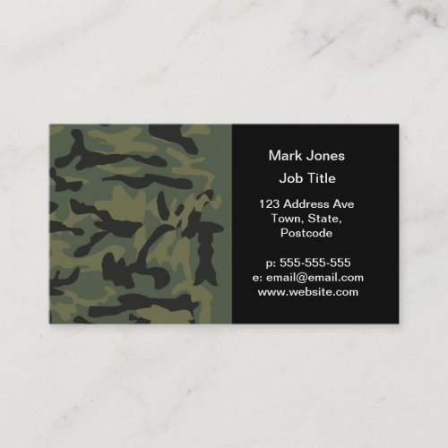 Green camo pattern business cards