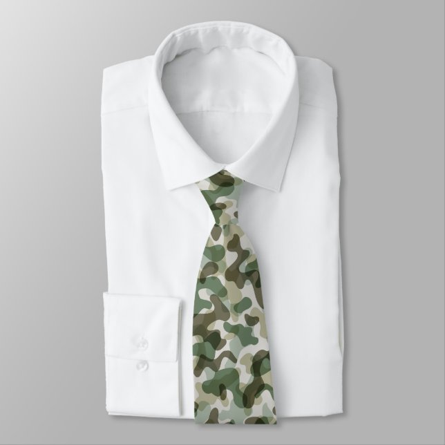 Green Camo pattern in earth tones Neck Tie (Tied)