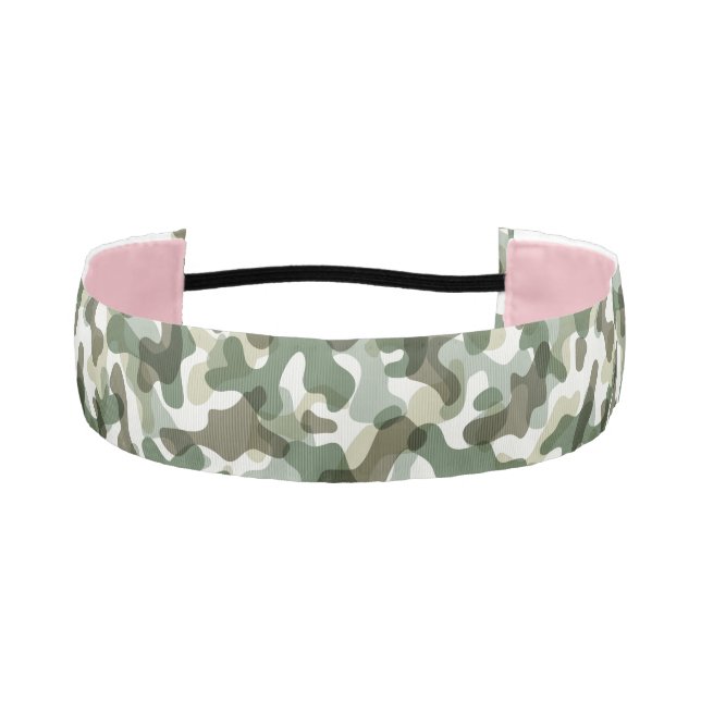 Green Camo pattern in earth tones with brown Athletic Headband (Front)