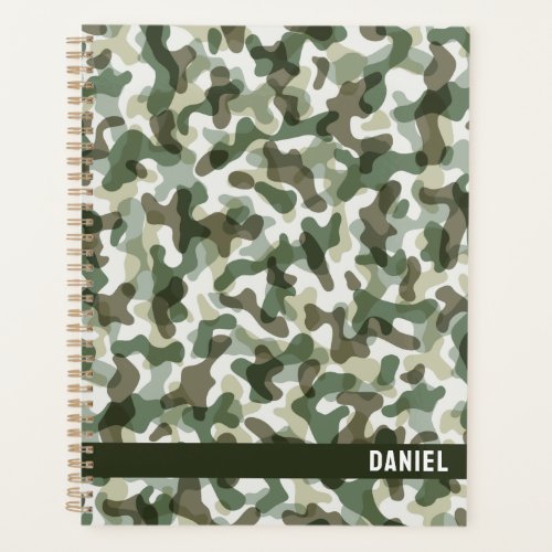 Green Camo pattern in earth tones with brown Planner