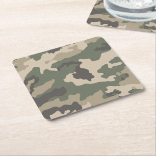 Green Camo Pattern Square Paper Coaster