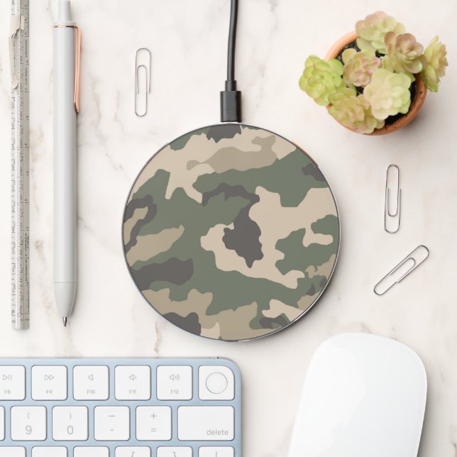 Green Camo Pattern Wireless Charger (Desk)