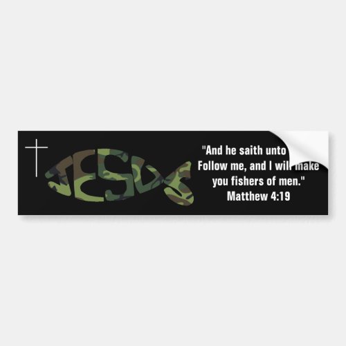 Green Camo Patterned JESUS Fish Icon Bumper Sticke Bumper Sticker
