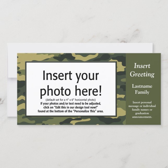 Green Camo Photo Greeting Holiday Card (Front)