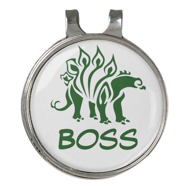 Green Camo Stegosaurus Spiked  Dinosaur  Golf Hat Clip (Front)