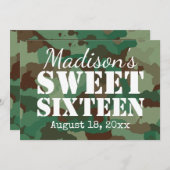 Green Camo Sweet Sixteen Party Invitations (Front/Back)