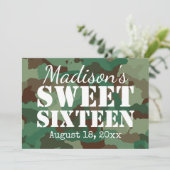 Green Camo Sweet Sixteen Party Invitations (Standing Front)