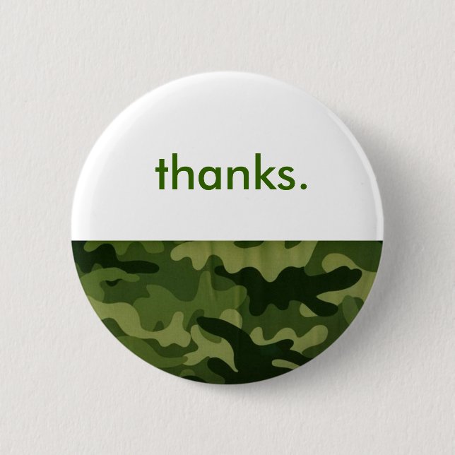green_camo, thanks. pinback button (Front)