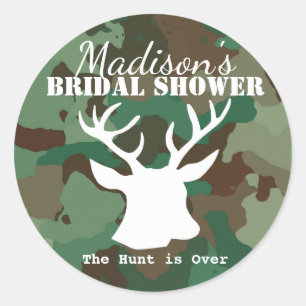 Green Camo The Hunt is Over Bridal Shower Classic Round Sticker