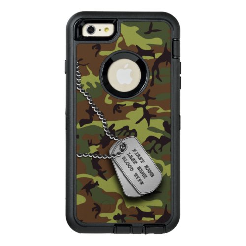 Green Camo w Dog Tag OtterBox Defender iPhone Case