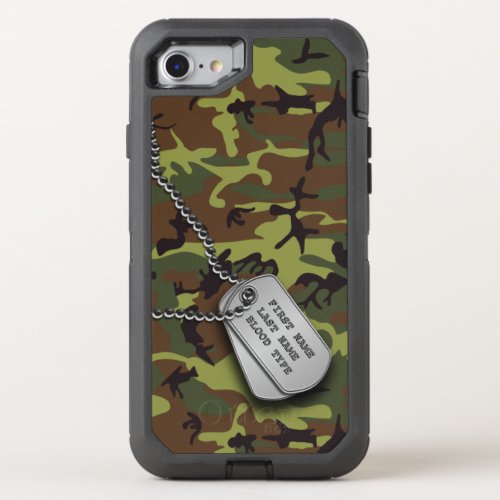 Green Camo w Dog Tag OtterBox Defender iPhone SE87 Case