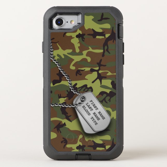 Green Camo w/ Dog Tag Otterbox iPhone Case (Back)