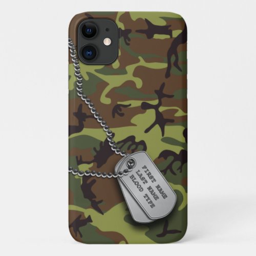 Green Camo w Dog Tags iPhone 11 Case