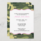 Green Camo with Light Pink Birthday Party Invite (Front/Back)