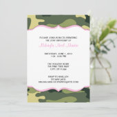 Green Camo with Light Pink Birthday Party Invite (Standing Front)