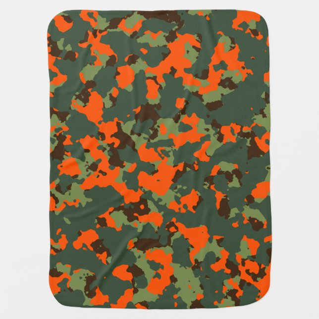 Green Camo with Safety Blaze Orange Receiving Blanket (Front)