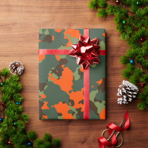 Green Camo with Safety Blaze Orange Wrapping Paper