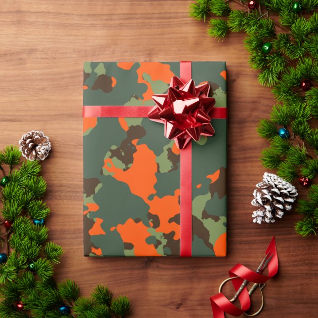 Green Camo with Safety Blaze Orange Wrapping Paper (Holiday Gift)