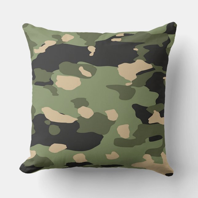 Green Camou  Throw Pillow (Front)
