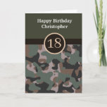 Green Camouflage 18th Birthday Card<br><div class="desc">A personalized green camouflage 18th birthday card for him, which you will be able to easily personalize the front with the recipient's name. The inside reads a birthday message which can also be personalized if wanted. The back features the solid green and camo design. Please see all photos. This green...</div>