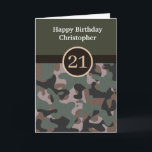 Green Camouflage 21st Birthday Card<br><div class="desc">A personalized green camouflage 21st birthday card for him, which you will be able to easily personalize the front with the recipient's name. The inside reads a birthday message which can also be personalized if wanted. The back features the solid green and camo design. Please see all photos. This green...</div>