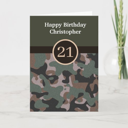 Green Camouflage 21st Birthday Card